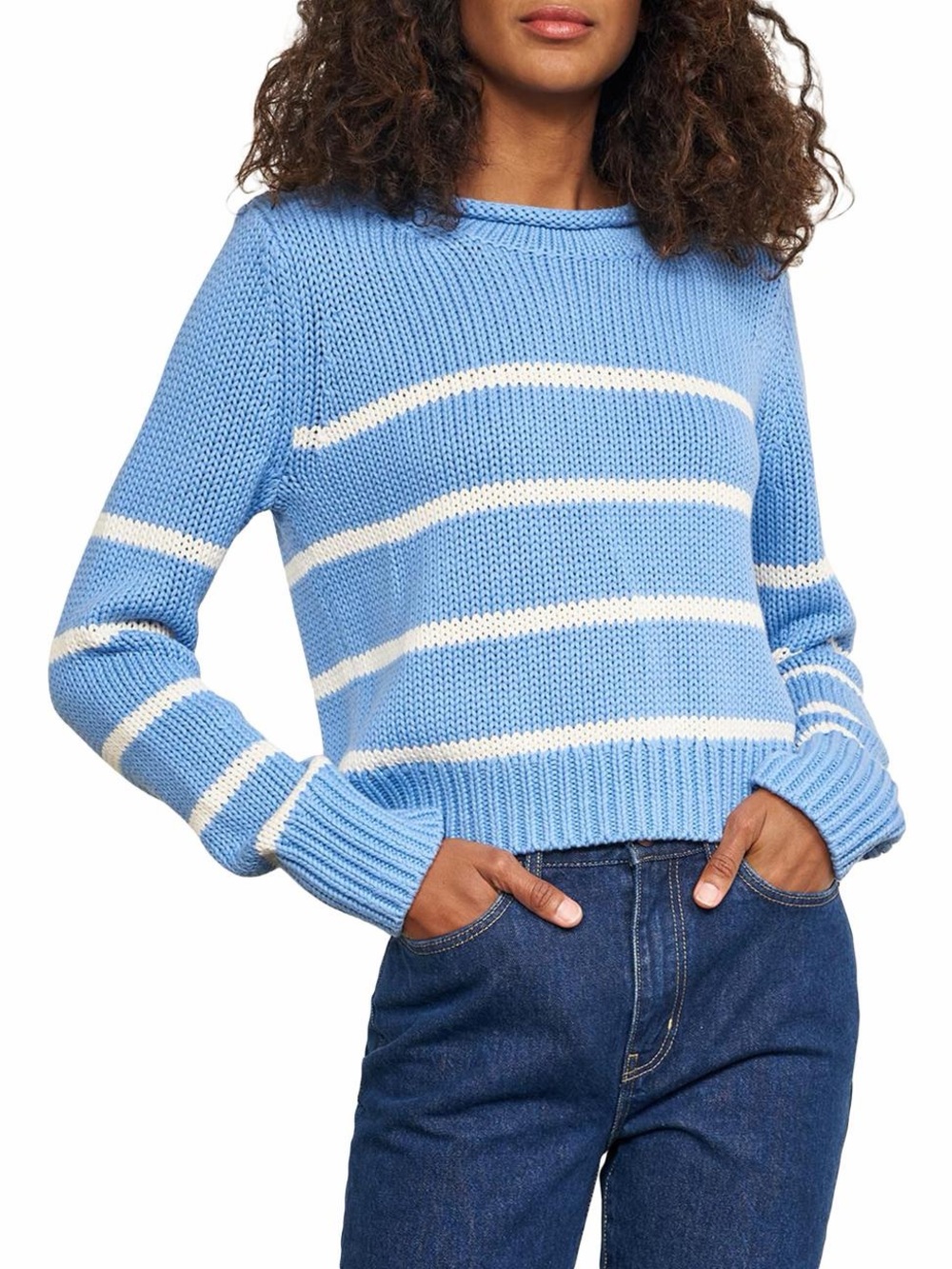 La Ligne Mini Marina Fine Stripe Sweater in Cornflower/Cream, Size Small